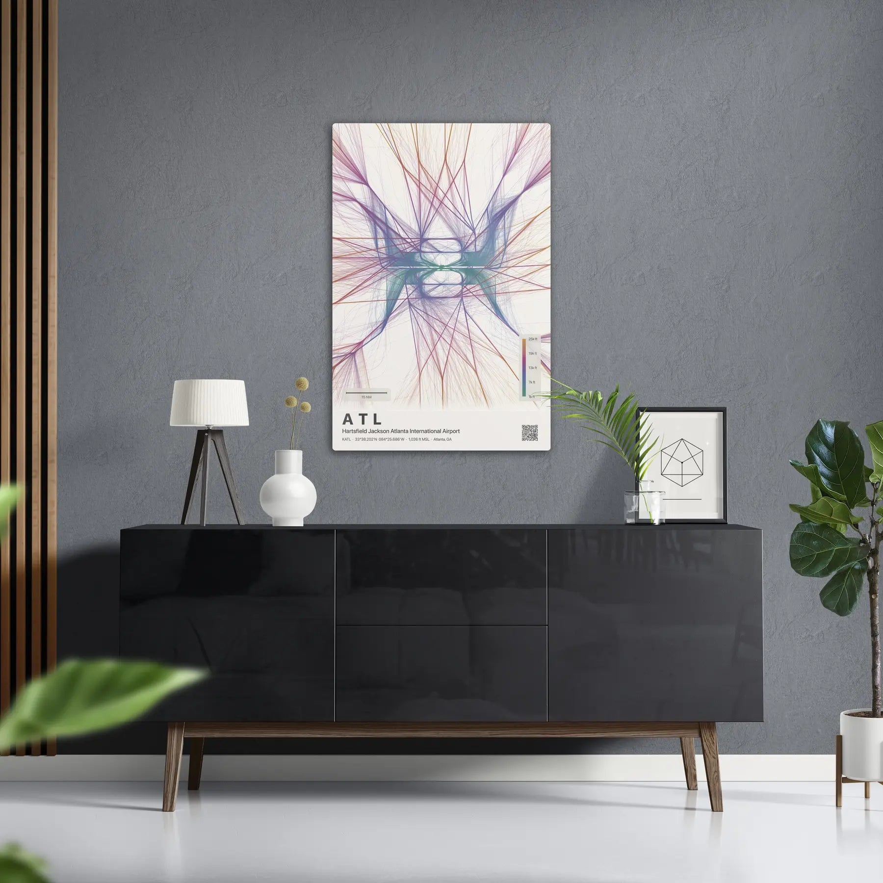 ATL flight path print — Aurora theme · Light in foyer setting [hotspot:50]