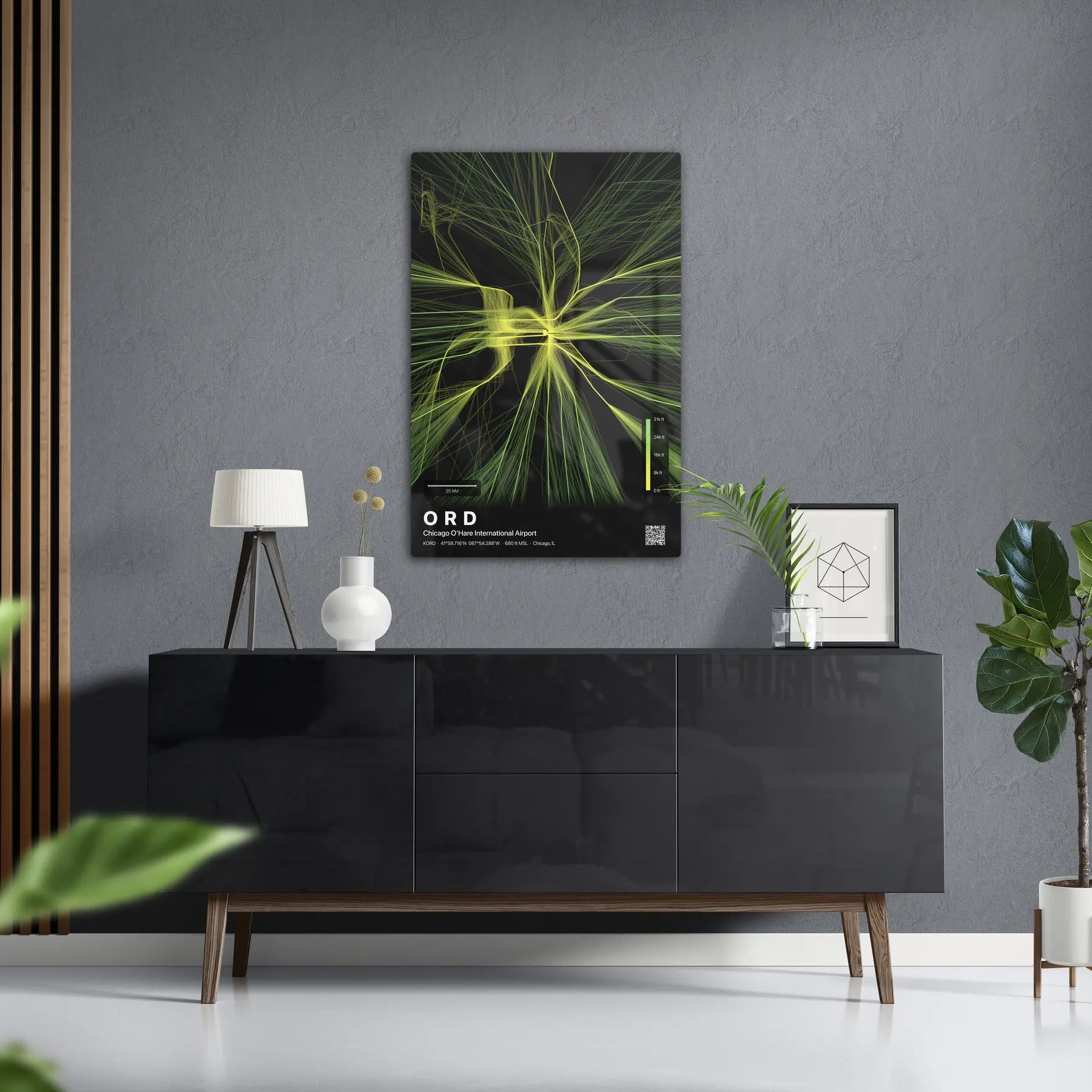 ORD flight path print — Citrus theme · Dark in foyer setting [hotspot:50]