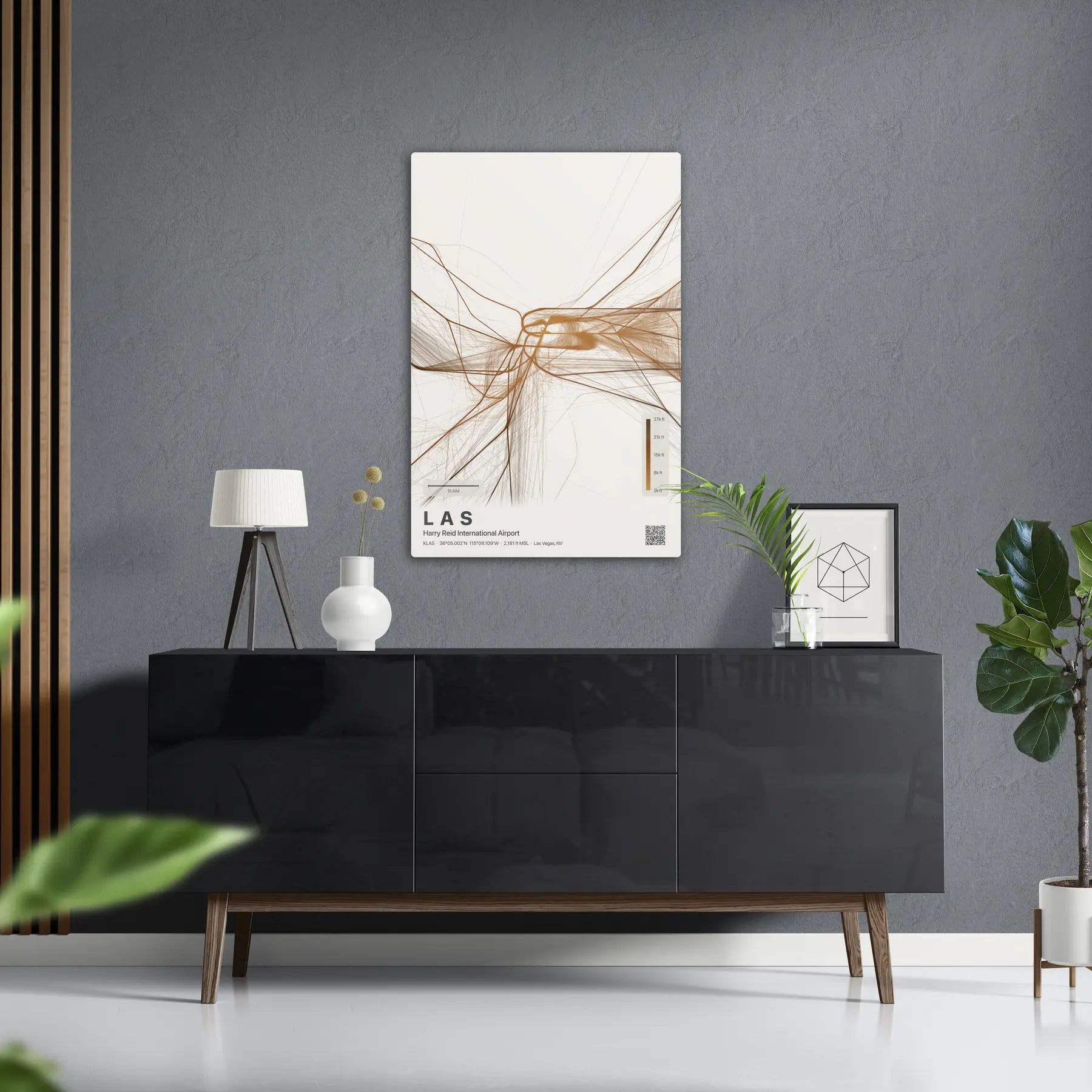 LAS flight path print — Solana theme · Light in foyer setting [hotspot:50]