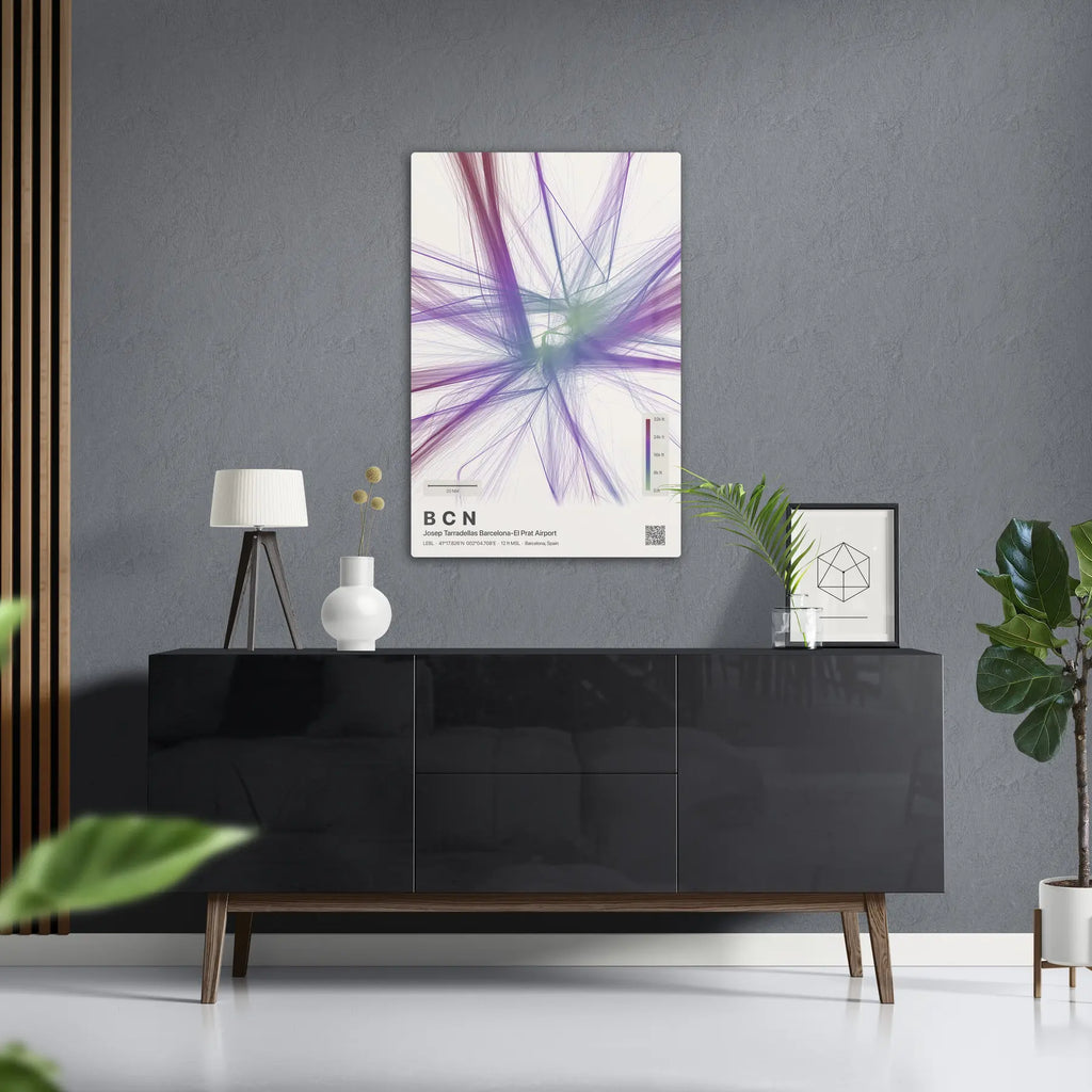 BCN flight path print — Prism theme · Light in foyer setting [hotspot:50]