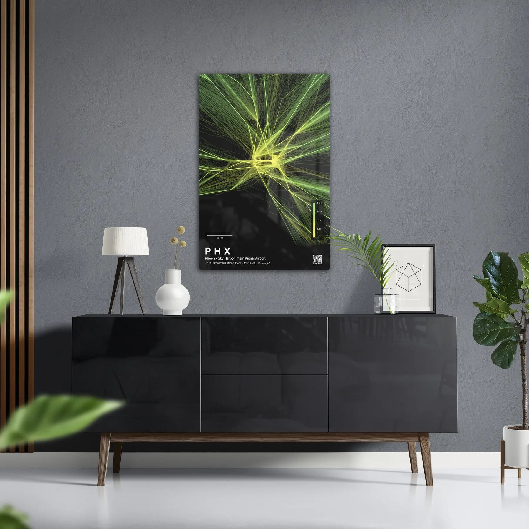 PHX flight path print — Citrus theme · Dark in foyer setting [hotspot:50]