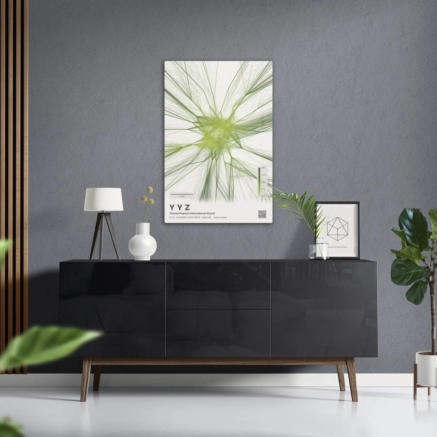 YYZ flight path print — Citrus theme · Light in foyer setting [hotspot:50]