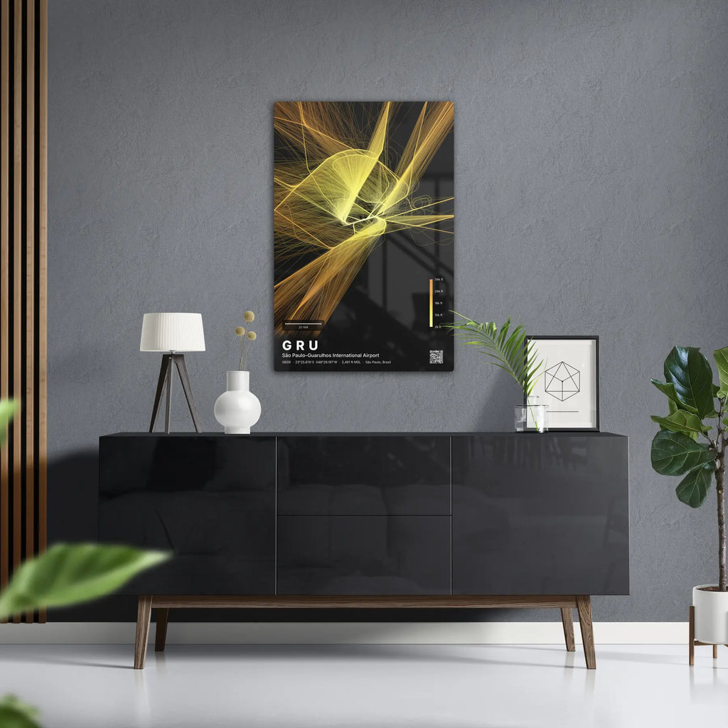 GRU flight path print — Solana theme · Dark in foyer setting [hotspot:50]