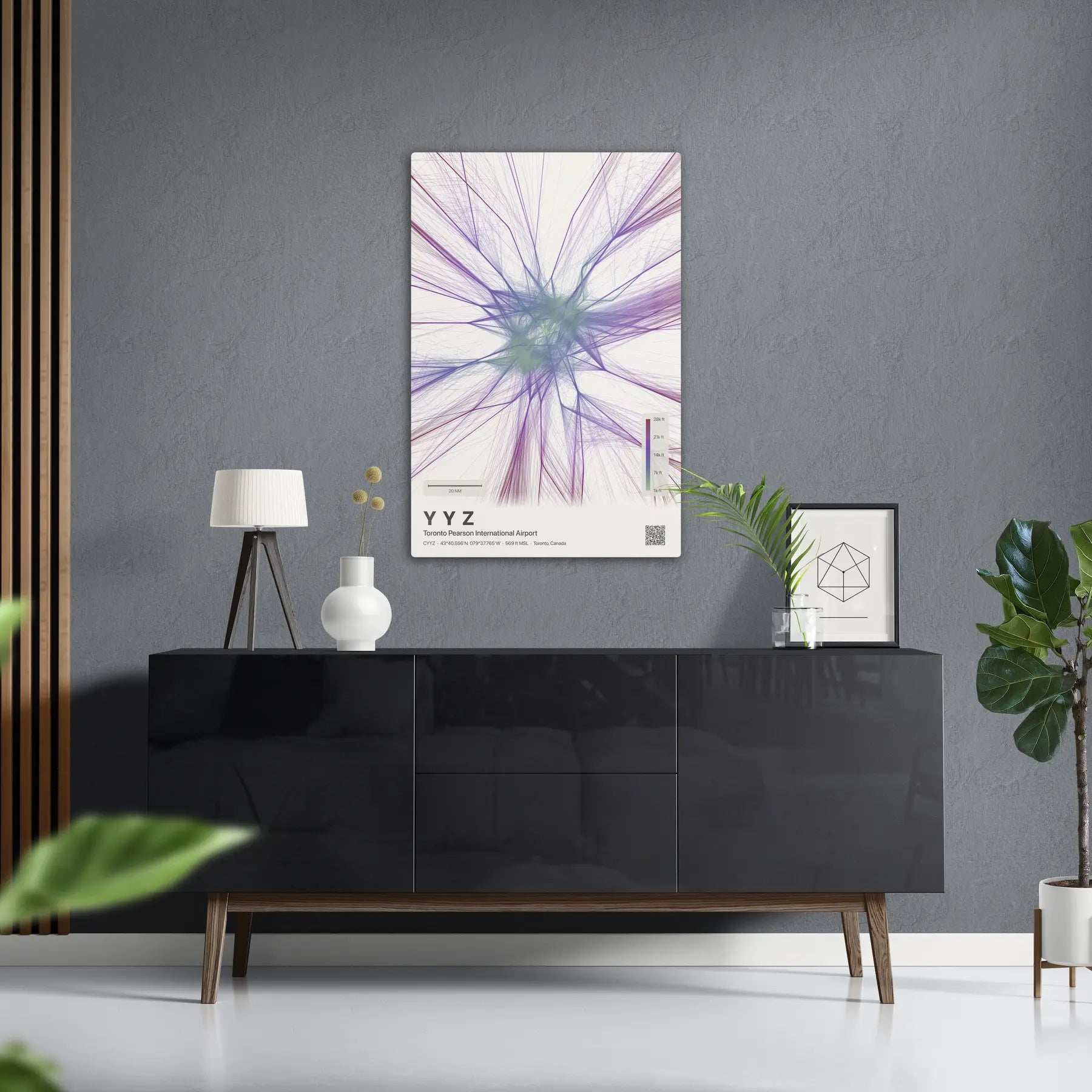 YYZ flight path print — Prism theme · Light in foyer setting [hotspot:50]