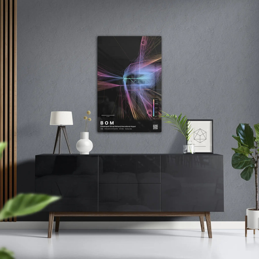 BOM flight path print — Aurora theme · Dark in foyer setting [hotspot:50]
