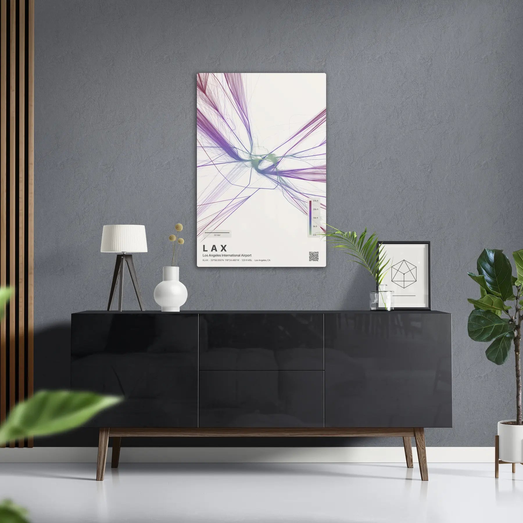LAX flight path print — Prism theme · Light in foyer setting [hotspot:50]