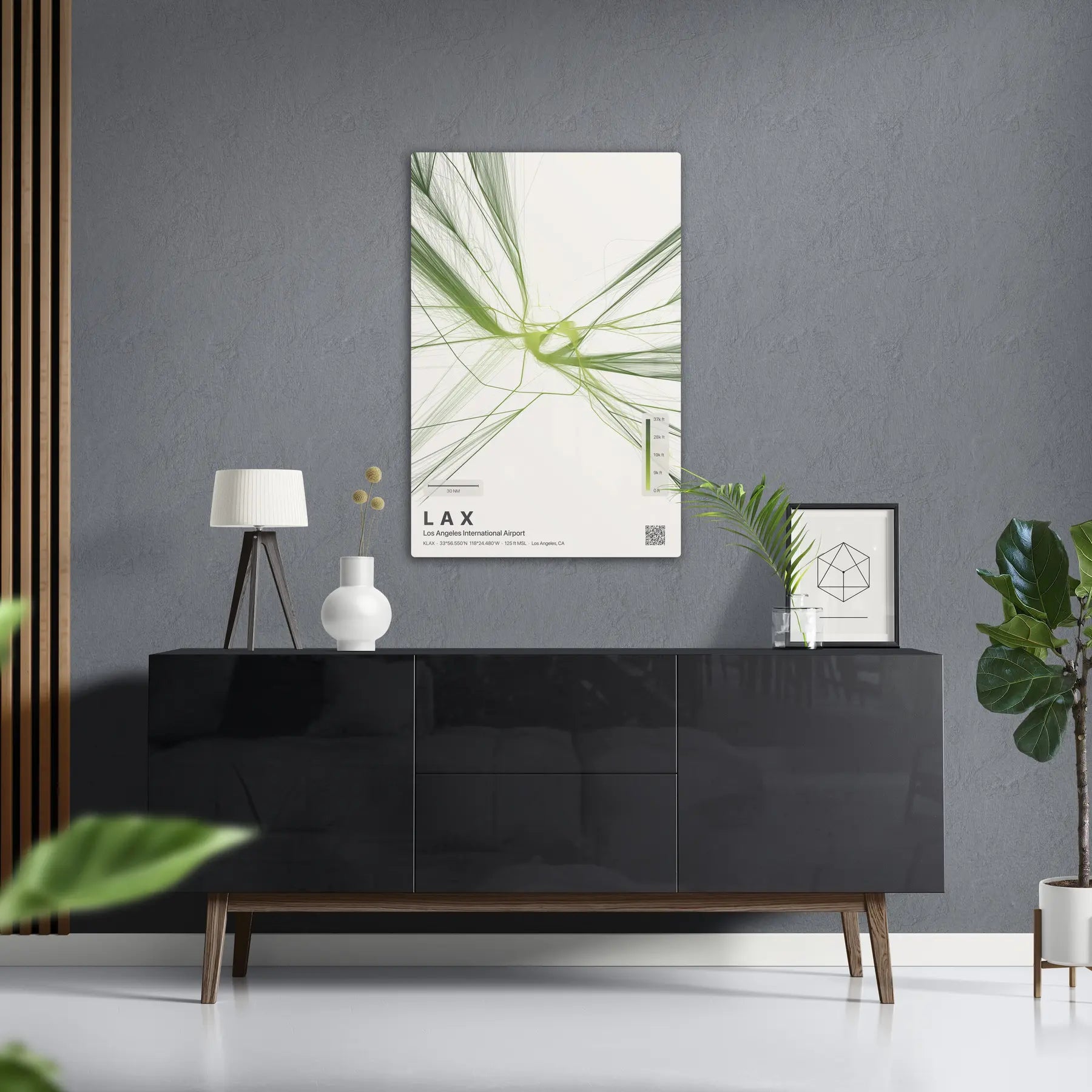 LAX flight path print — Citrus theme · Light in foyer setting [hotspot:50]