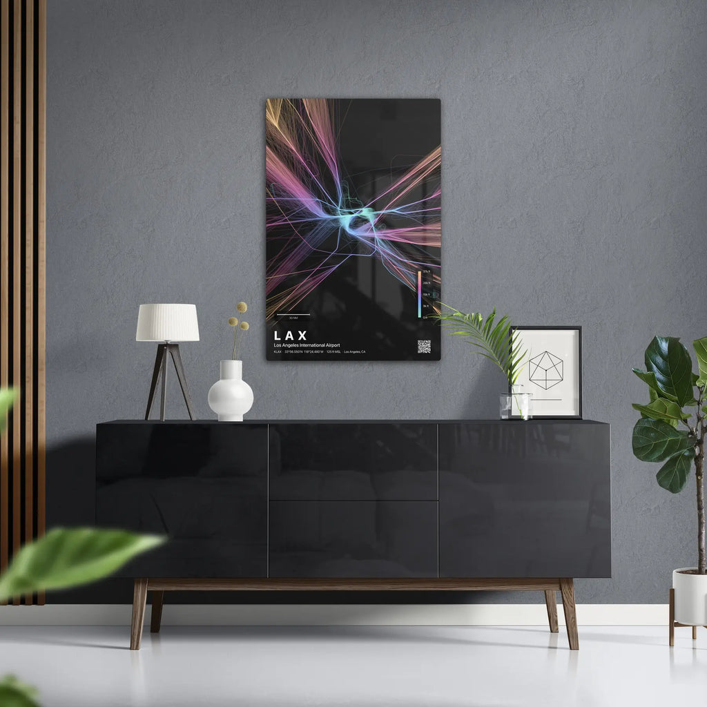 LAX flight path print — Aurora theme · Dark in foyer setting [hotspot:50]
