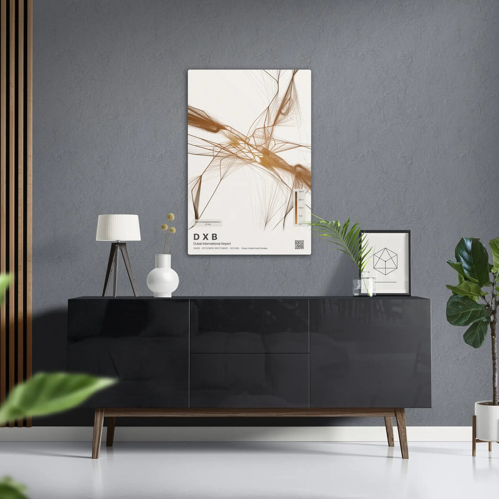 DXB flight path print — Solana theme · Light in foyer setting [hotspot:50]