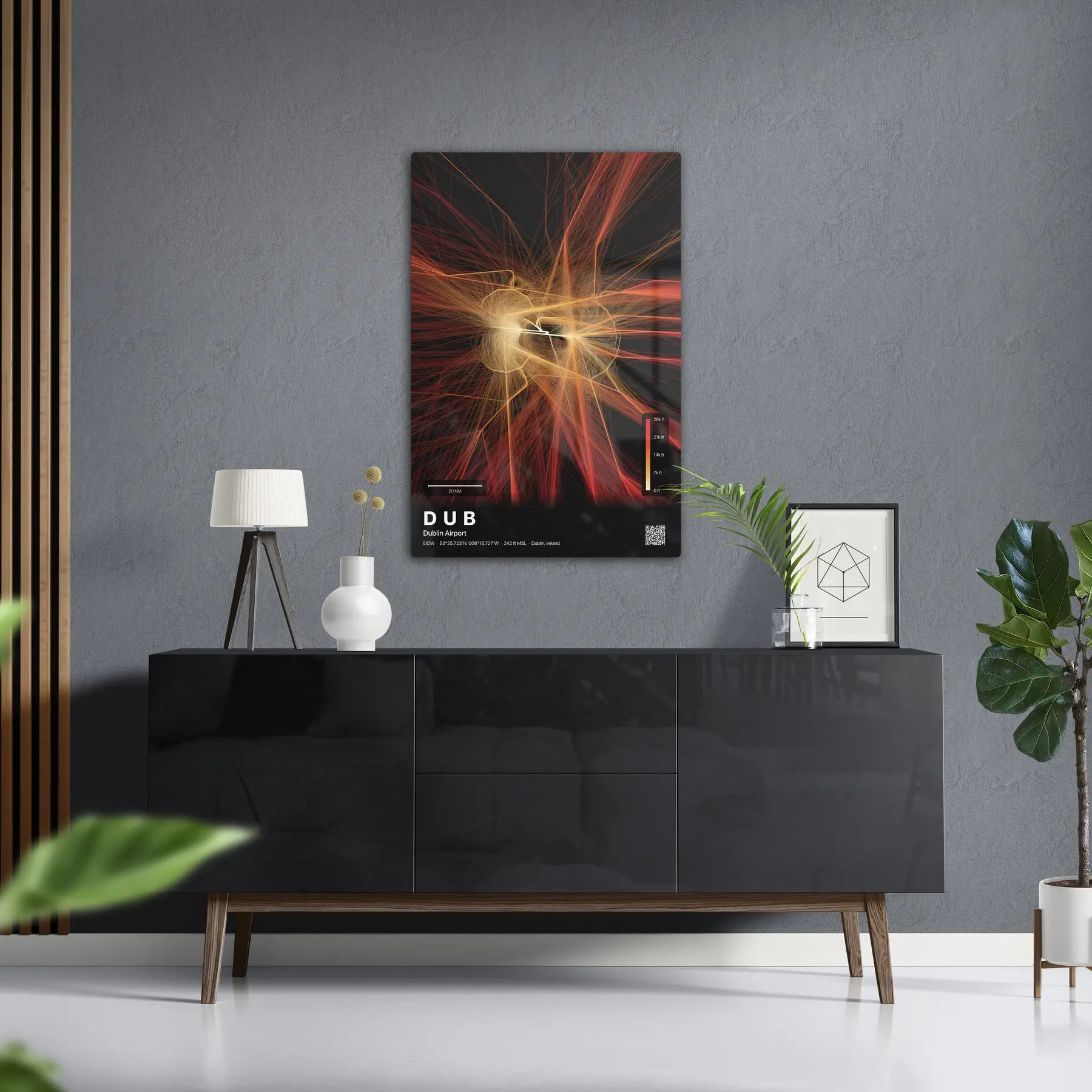 DUB flight path print — Inferno theme · Dark in foyer setting [hotspot:50]