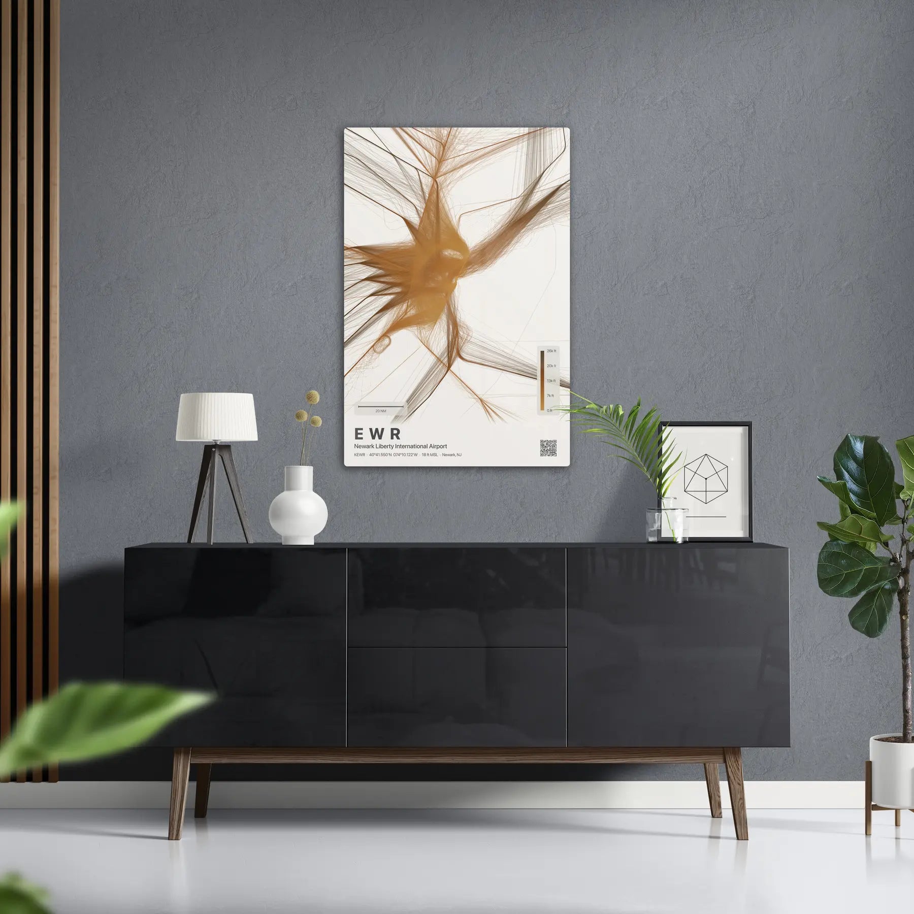 EWR flight path print — Solana theme · Light in foyer setting [hotspot:50]