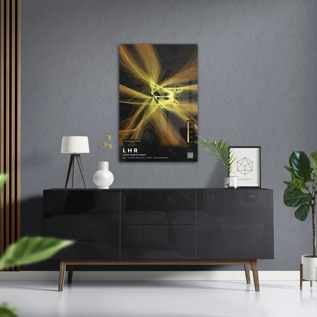 LHR flight path print — Solana theme · Dark in foyer setting [hotspot:50]