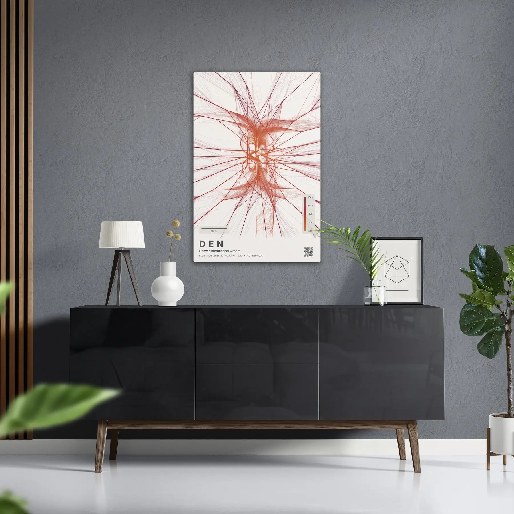 DEN flight path print — Inferno theme · Light in foyer setting [hotspot:50]
