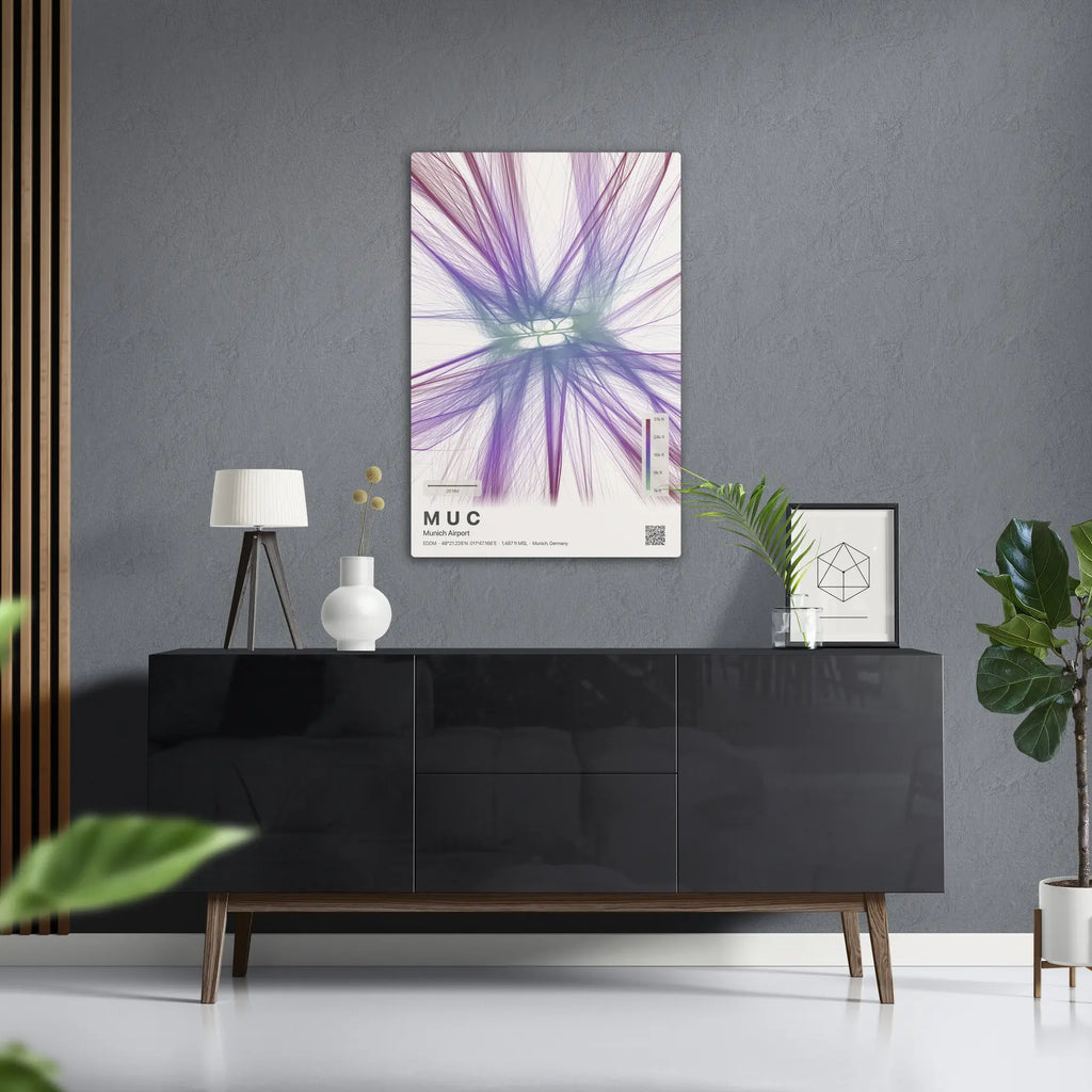 MUC flight path print — Prism theme · Light in foyer setting [hotspot:50]