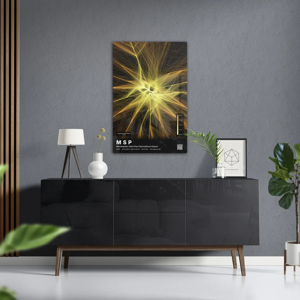 MSP flight path print — Solana theme · Dark in foyer setting [hotspot:50]