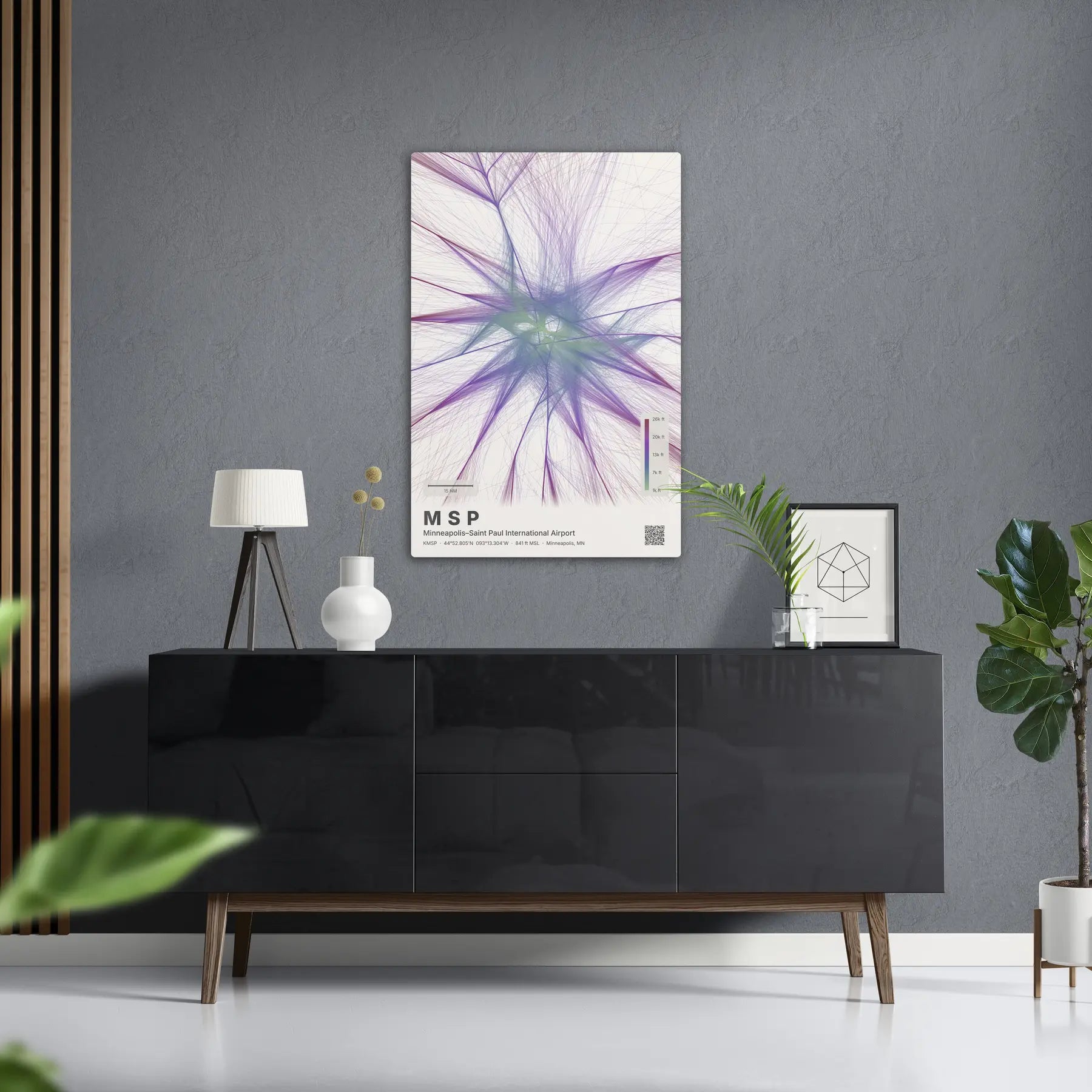 MSP flight path print — Prism theme · Light in foyer setting [hotspot:50]