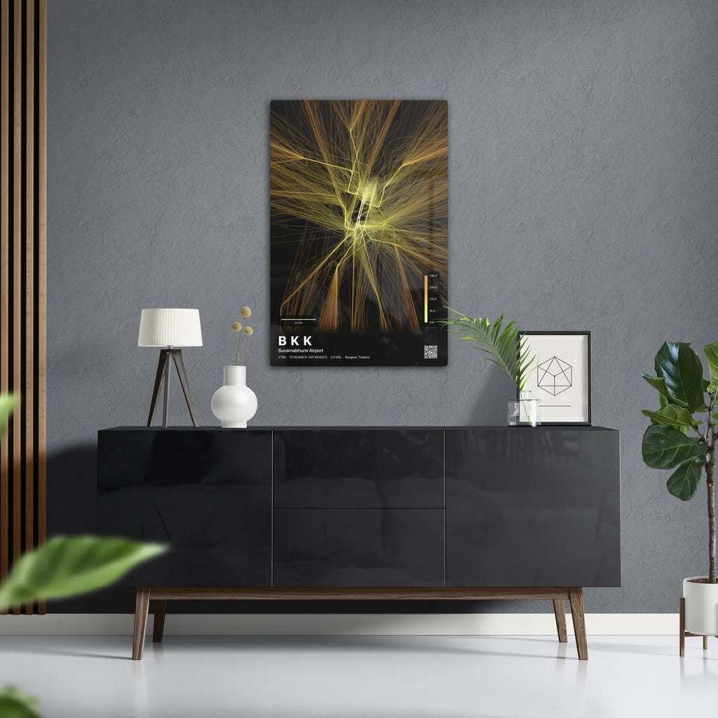BKK flight path print — Solana theme · Dark in foyer setting [hotspot:50]