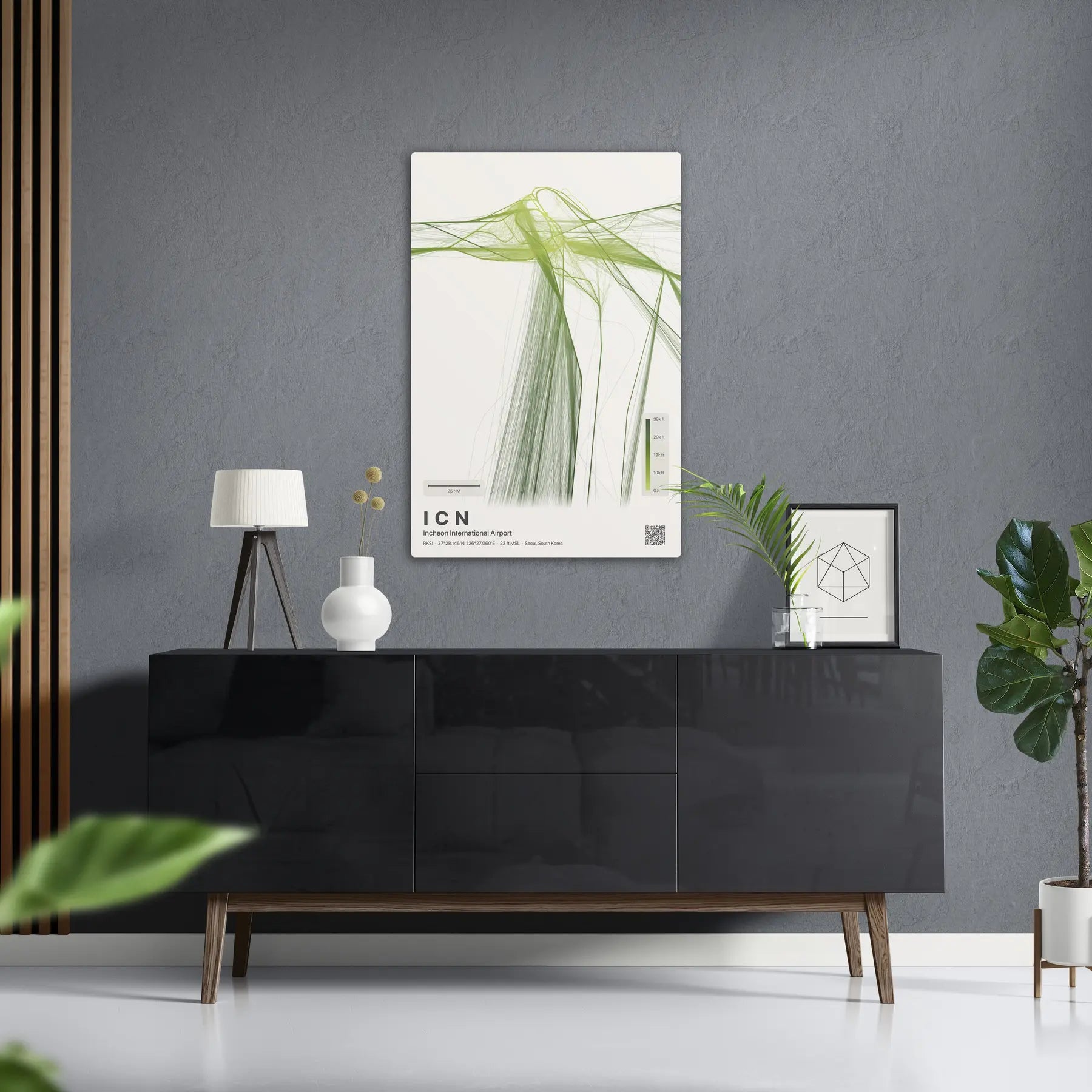 ICN flight path print — Citrus theme · Light in foyer setting [hotspot:50]