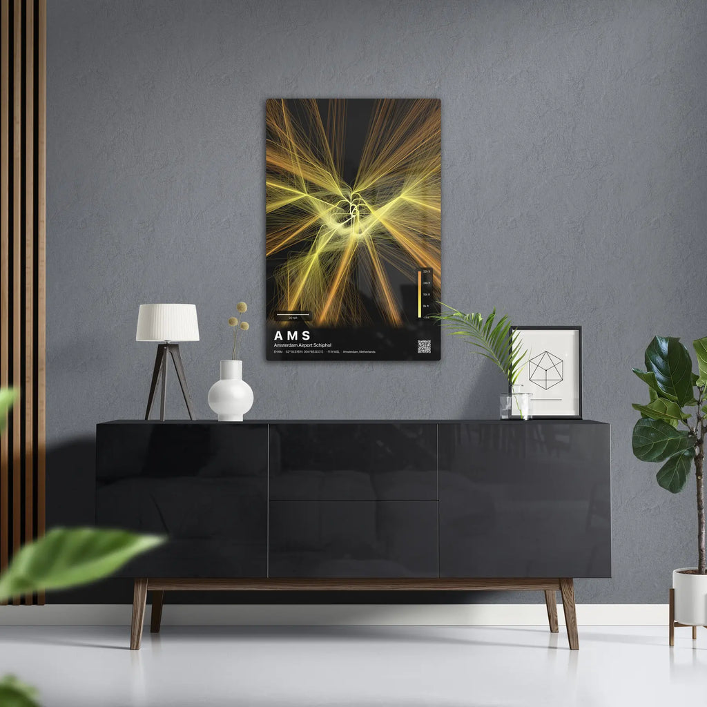 AMS flight path print — Solana theme · Dark in foyer setting [hotspot:50]