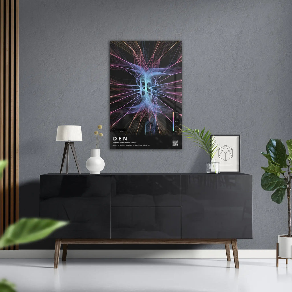 DEN flight path print — Aurora theme · Dark in foyer setting [hotspot:50]