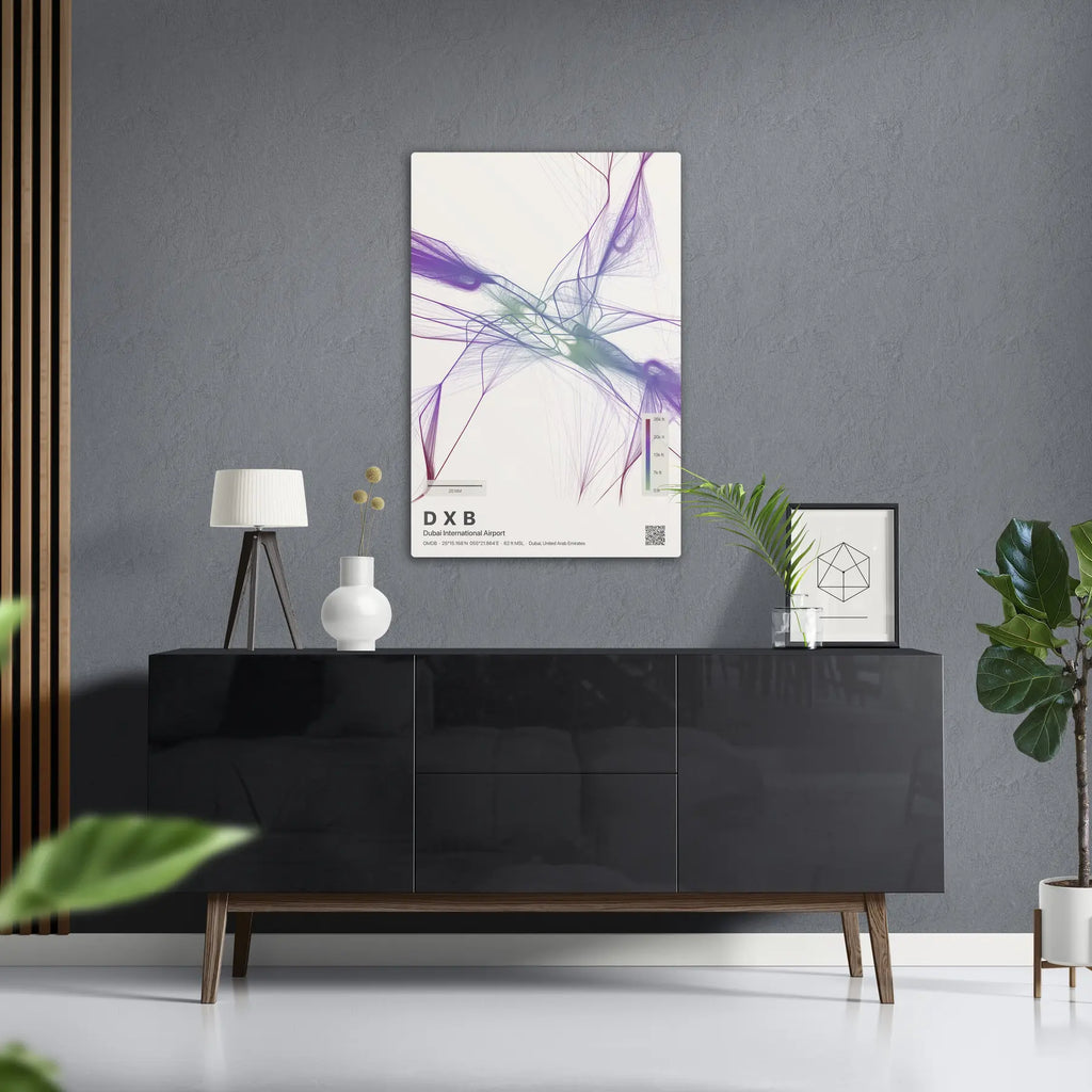 DXB flight path print — Prism theme · Light in foyer setting [hotspot:50]