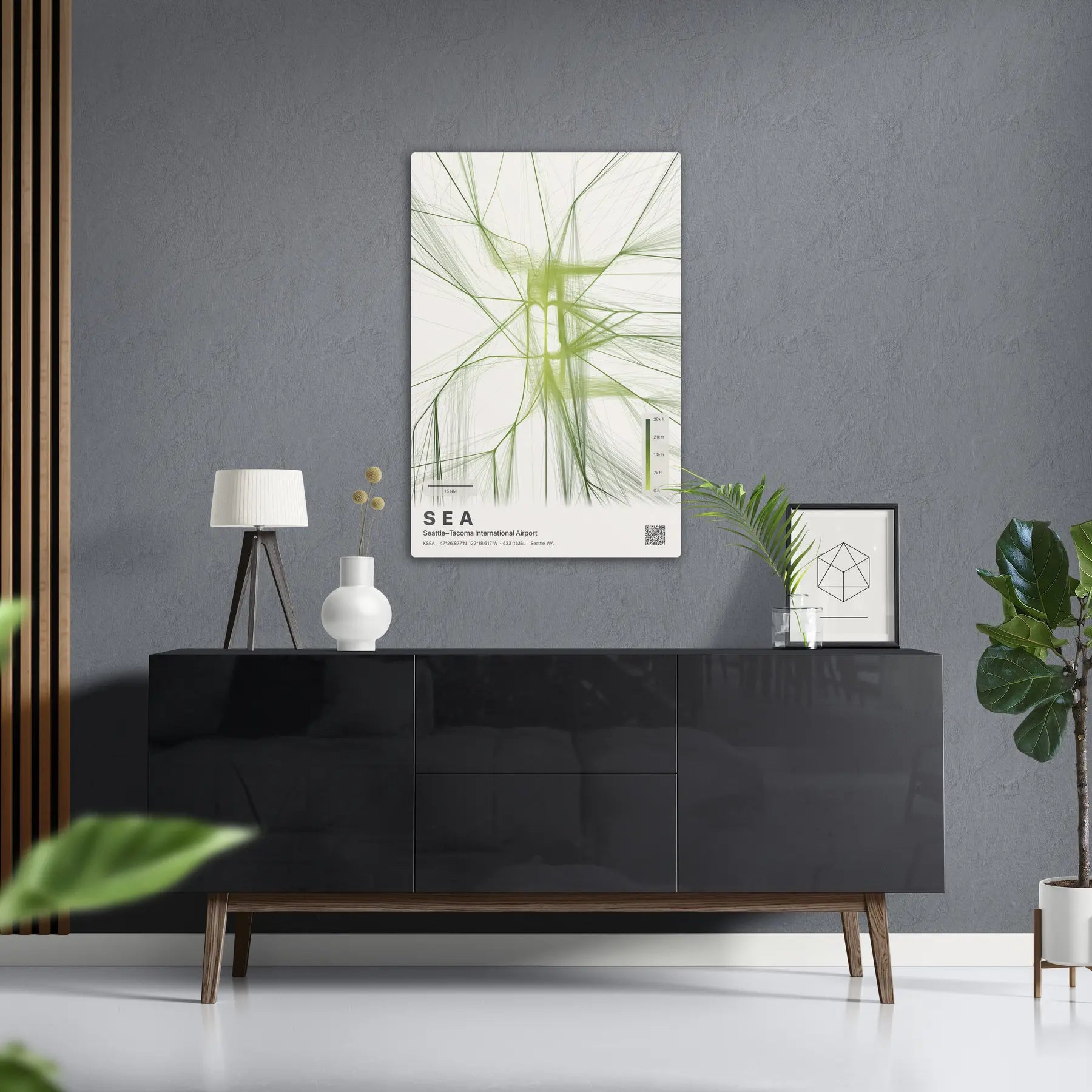 SEA flight path print — Citrus theme · Light in foyer setting [hotspot:50]