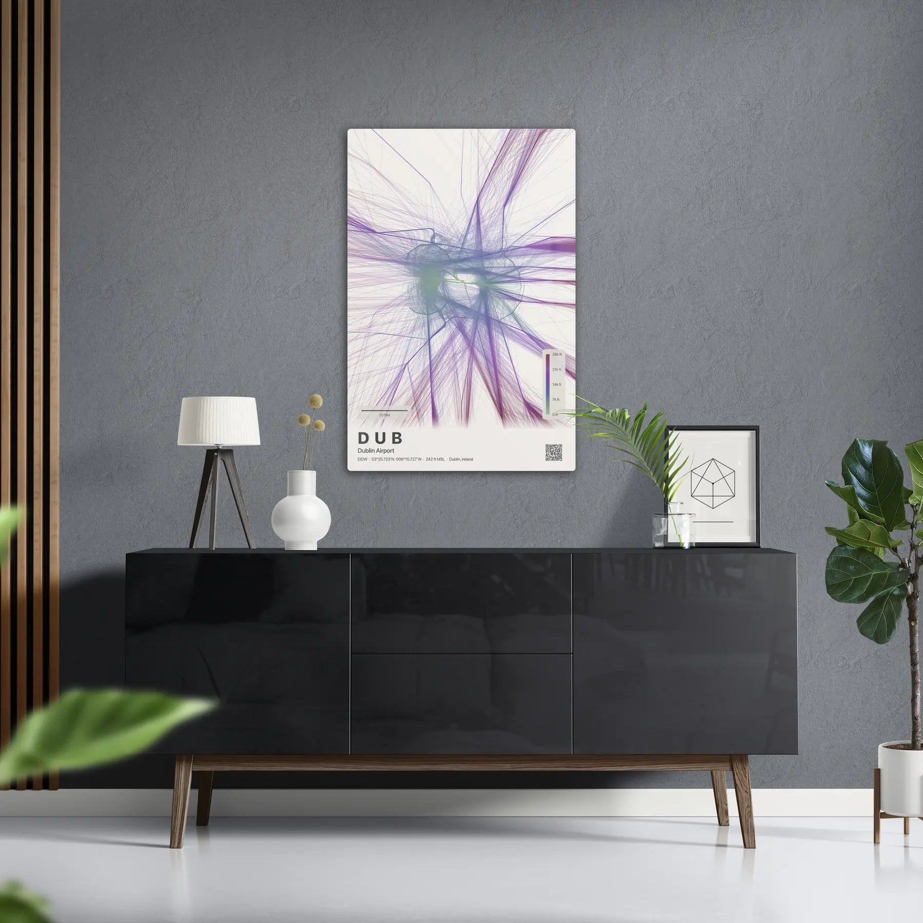 DUB flight path print — Prism theme · Light in foyer setting [hotspot:50]