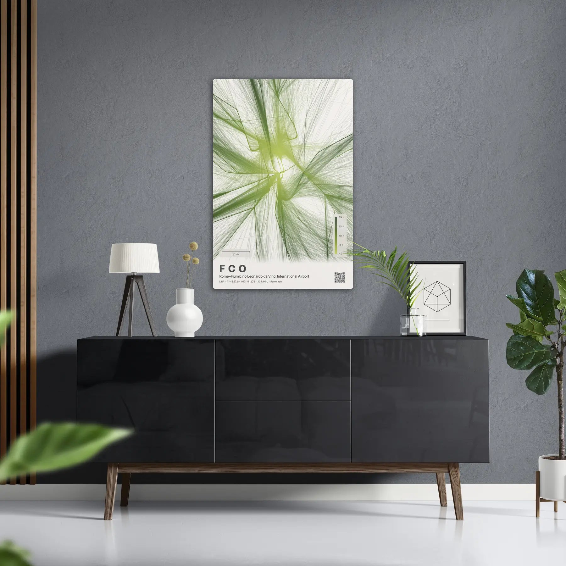 FCO flight path print — Citrus theme · Light in foyer setting [hotspot:50]
