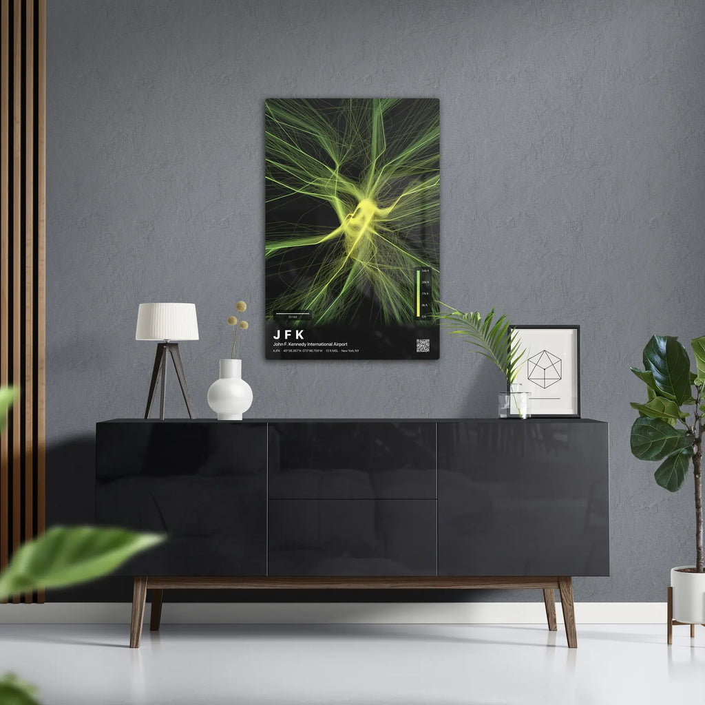 JFK flight path print — Citrus theme · Dark in foyer setting [hotspot:50]