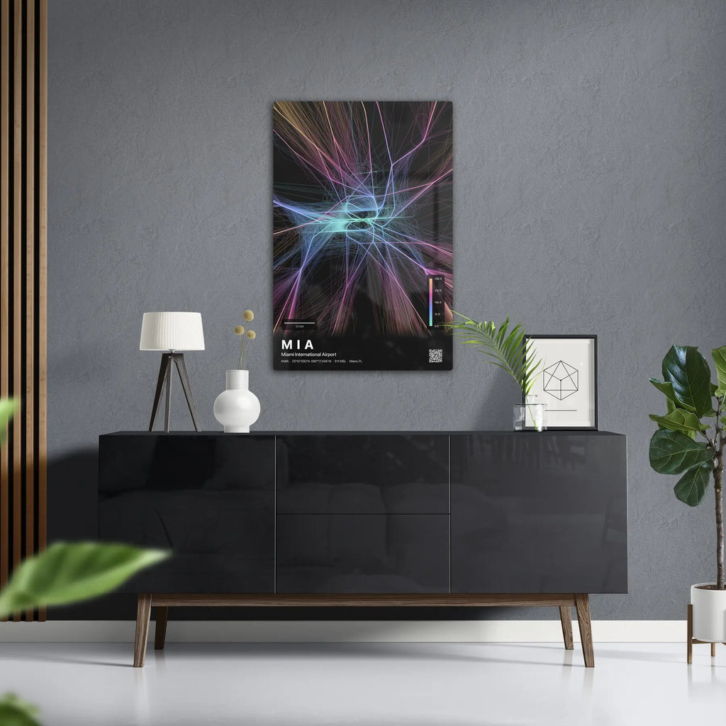 MIA flight path print — Aurora theme · Dark in foyer setting [hotspot:50]