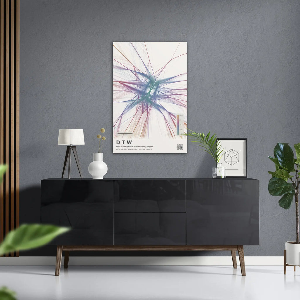 DTW flight path print — Aurora theme · Light in foyer setting [hotspot:50]