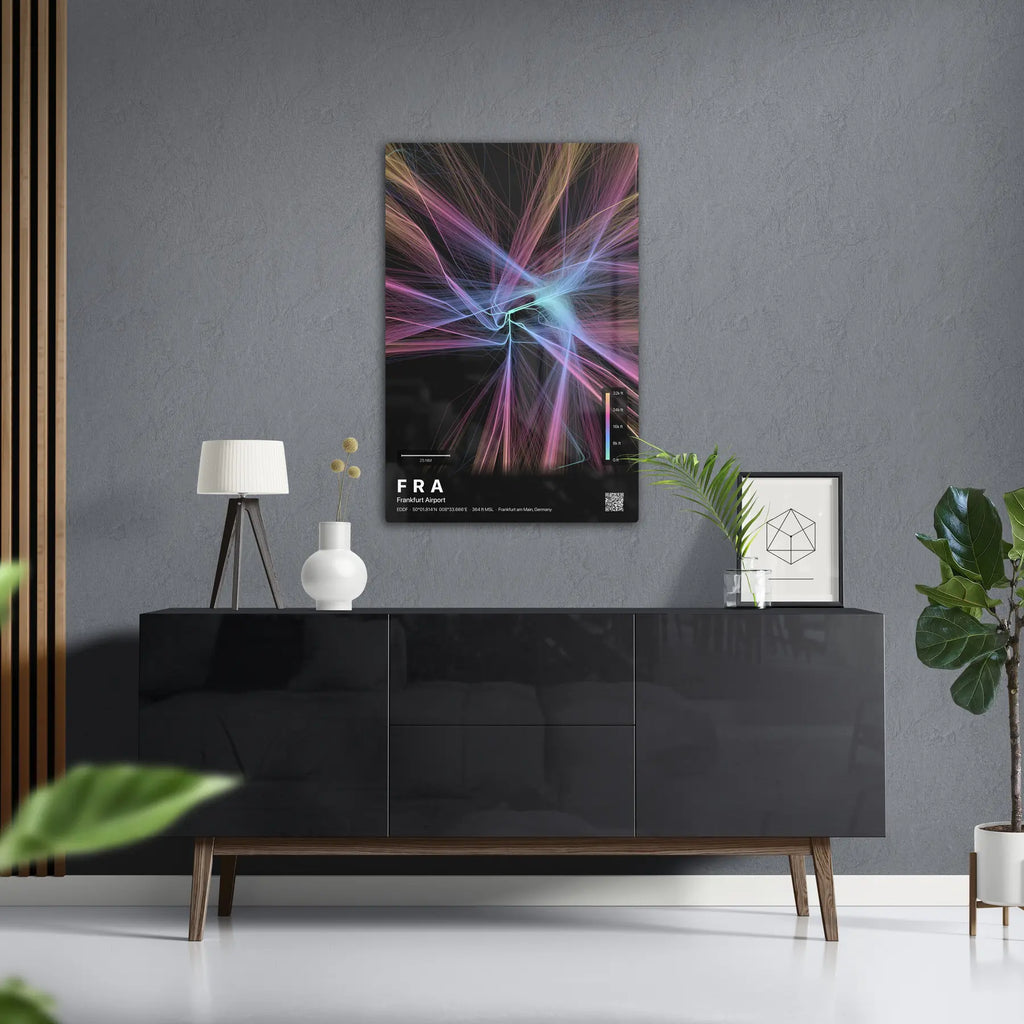 FRA flight path print — Aurora theme · Dark in foyer setting [hotspot:50]