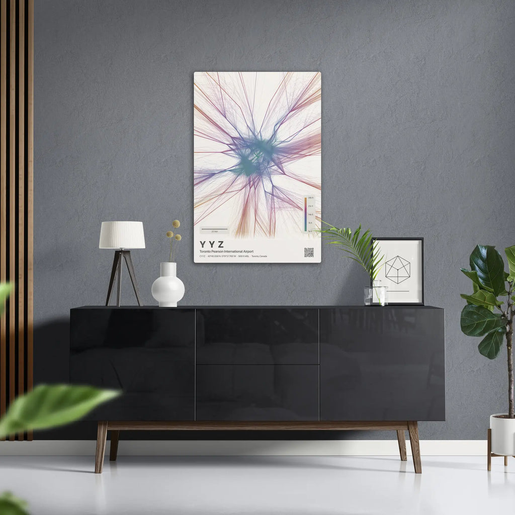 YYZ flight path print — Aurora theme · Light in foyer setting [hotspot:50]