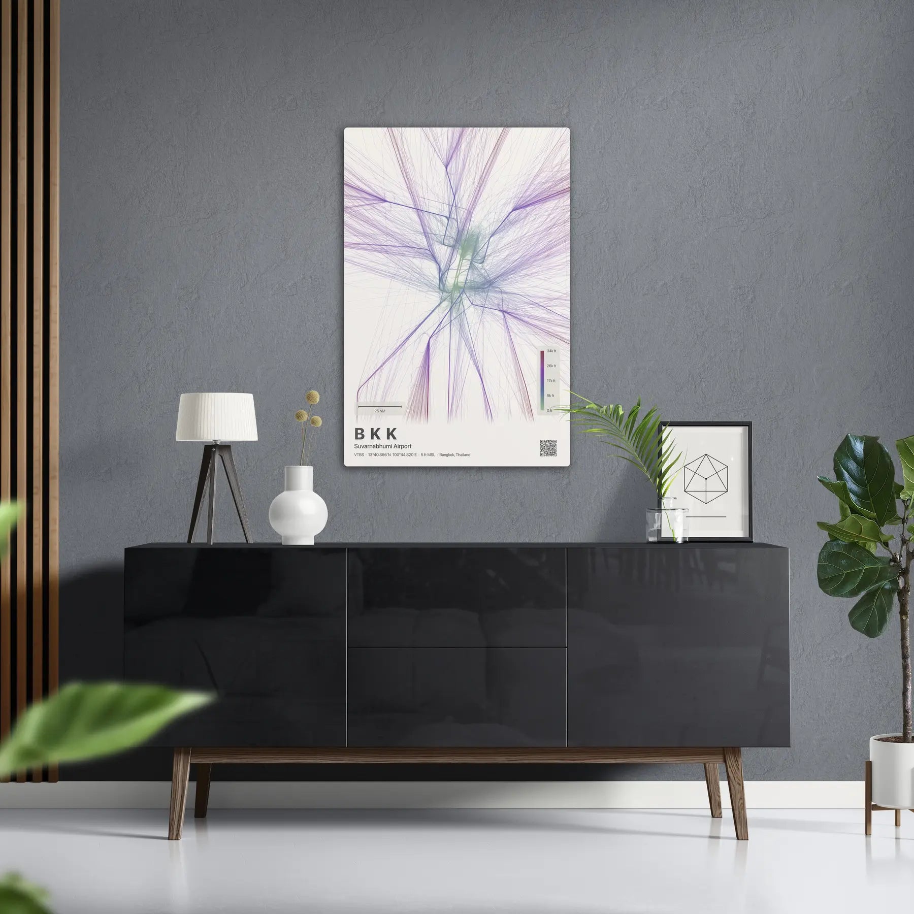 BKK flight path print — Prism theme · Light in foyer setting [hotspot:50]