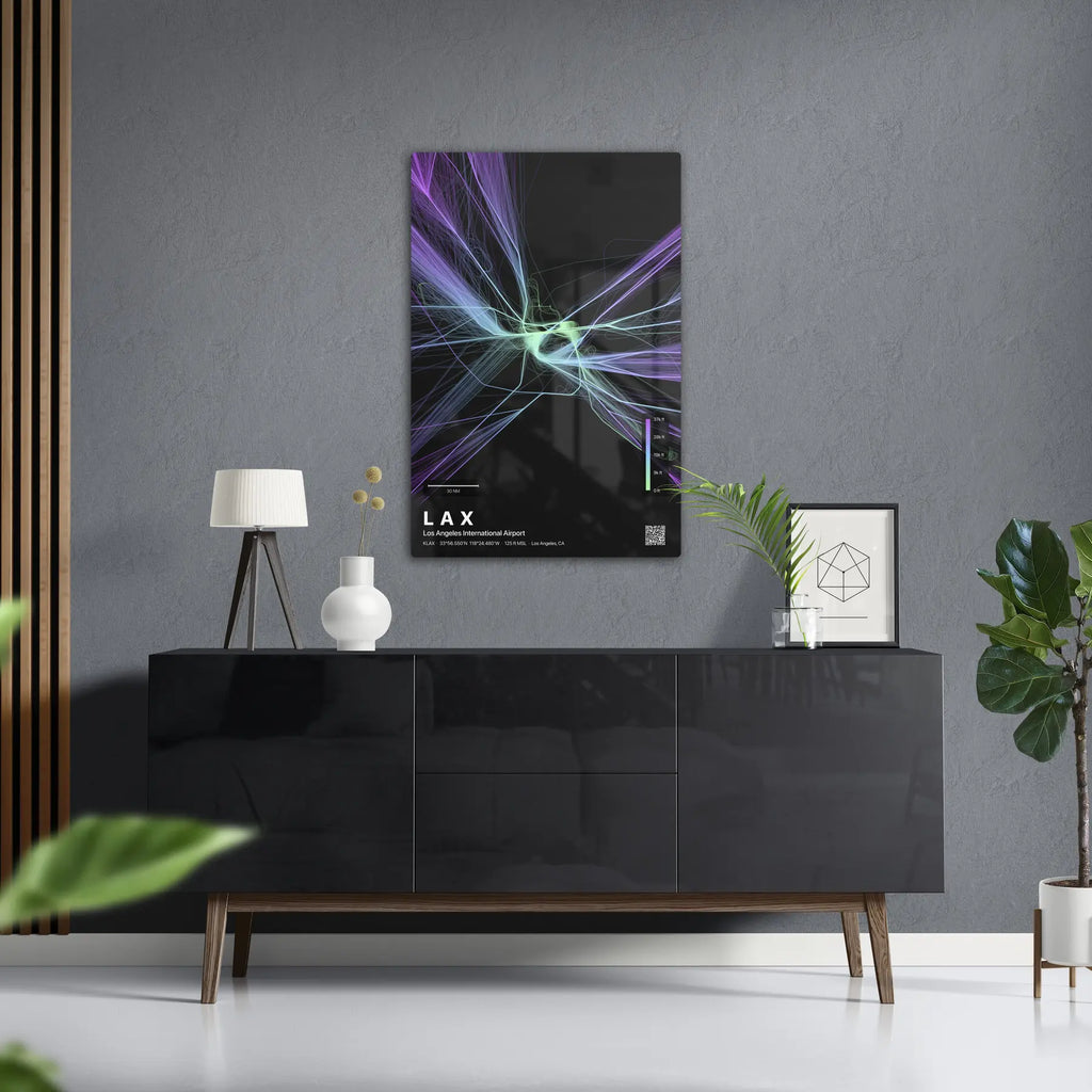 LAX flight path print — Prism theme · Dark in foyer setting [hotspot:50]