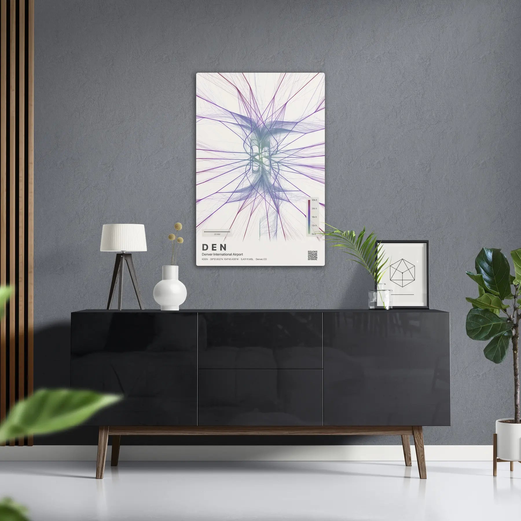 DEN flight path print — Prism theme · Light in foyer setting [hotspot:50]