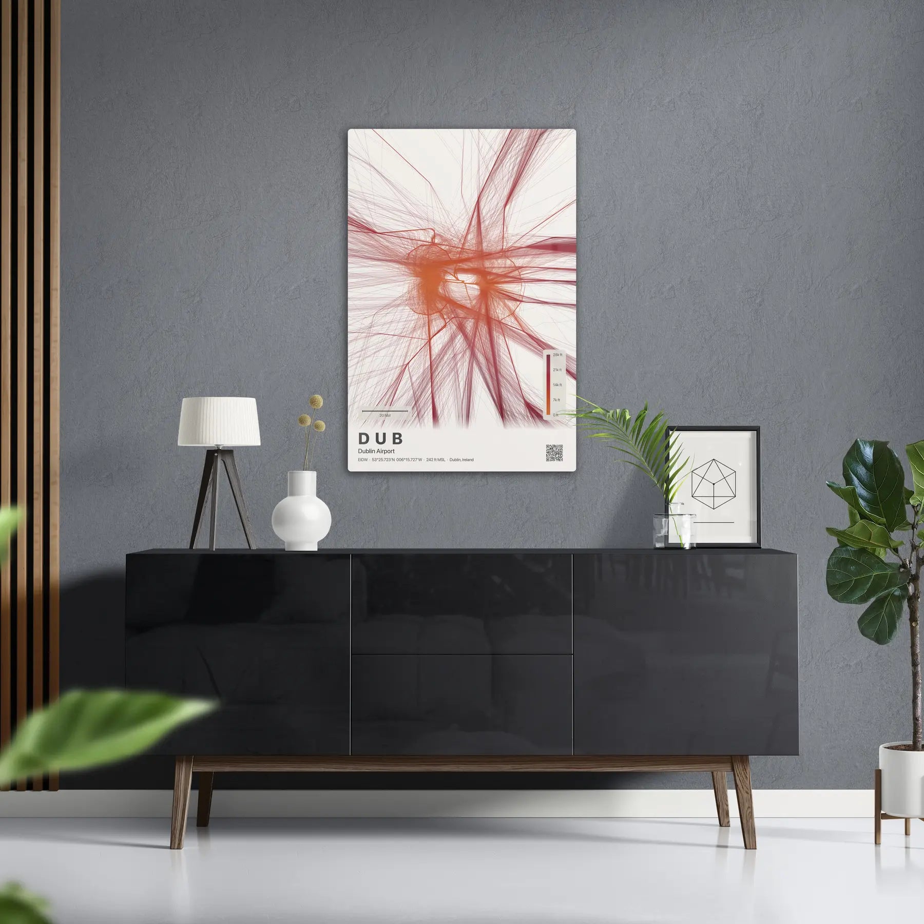 DUB flight path print — Inferno theme · Light in foyer setting [hotspot:50]