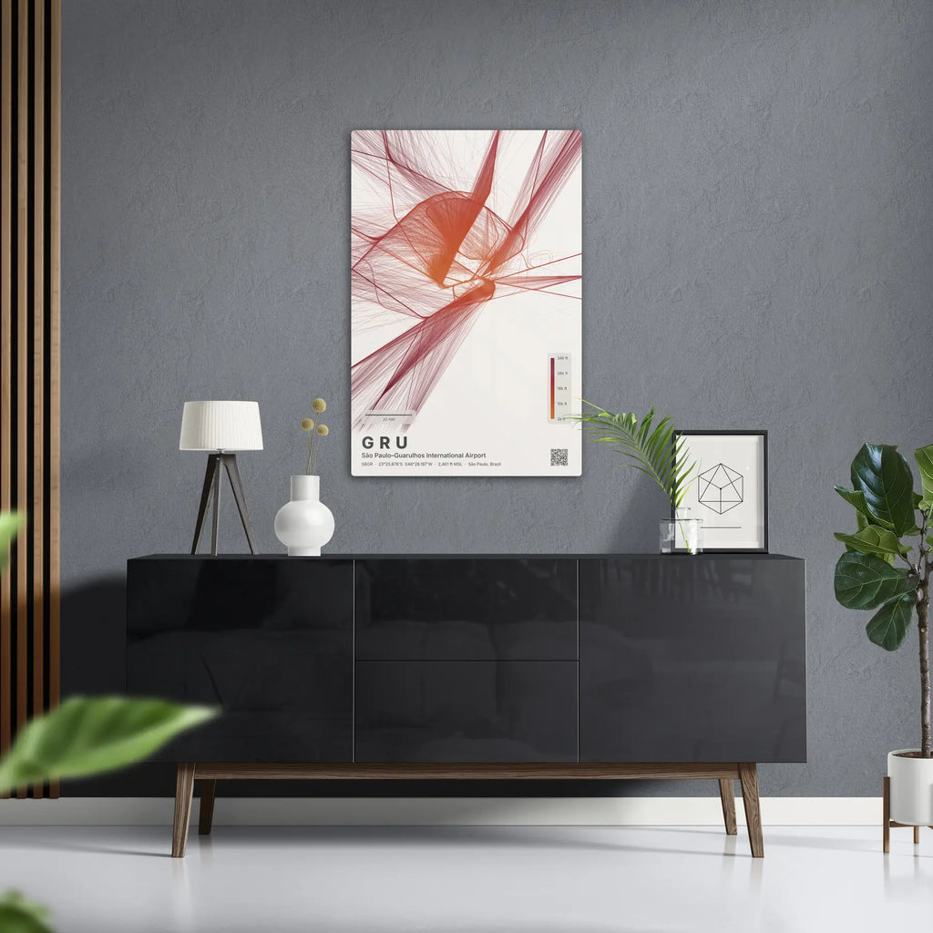 GRU flight path print — Inferno theme · Light in foyer setting [hotspot:50]