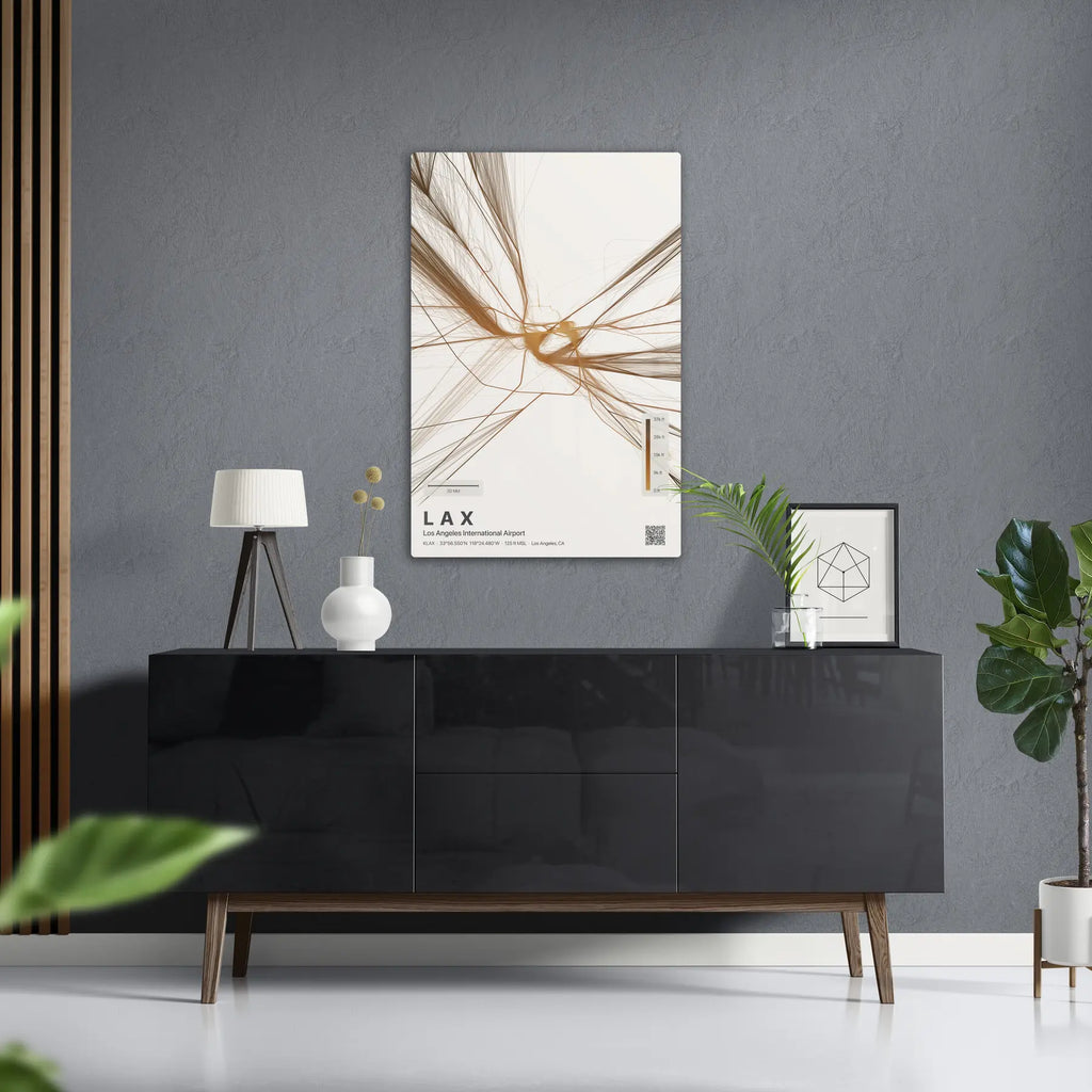 LAX flight path print — Solana theme · Light in foyer setting [hotspot:50]