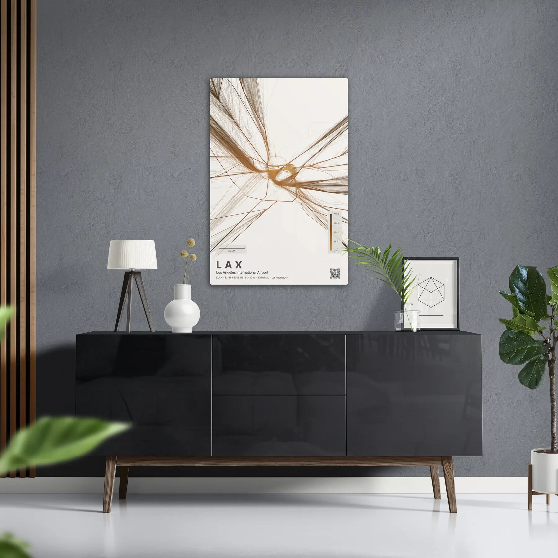 LAX flight path print — Solana theme · Light in foyer setting [hotspot:50]