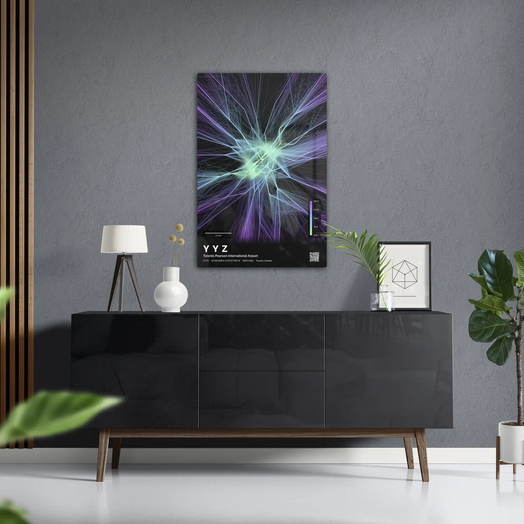 YYZ flight path print — Prism theme · Dark in foyer setting [hotspot:50]