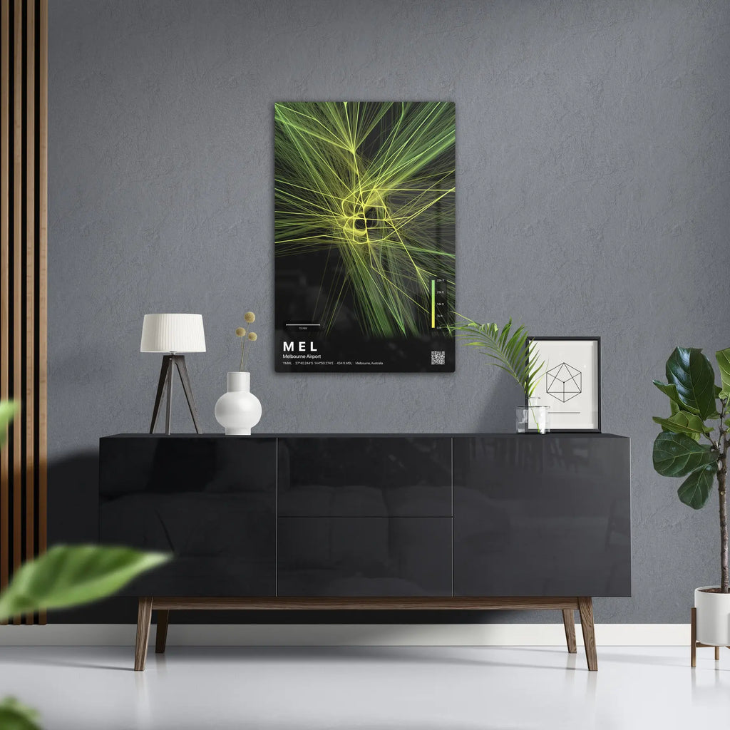 MEL flight path print — Citrus theme · Dark in foyer setting [hotspot:50]