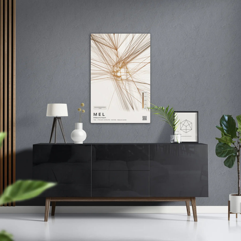 MEL flight path print — Solana theme · Light in foyer setting [hotspot:50]
