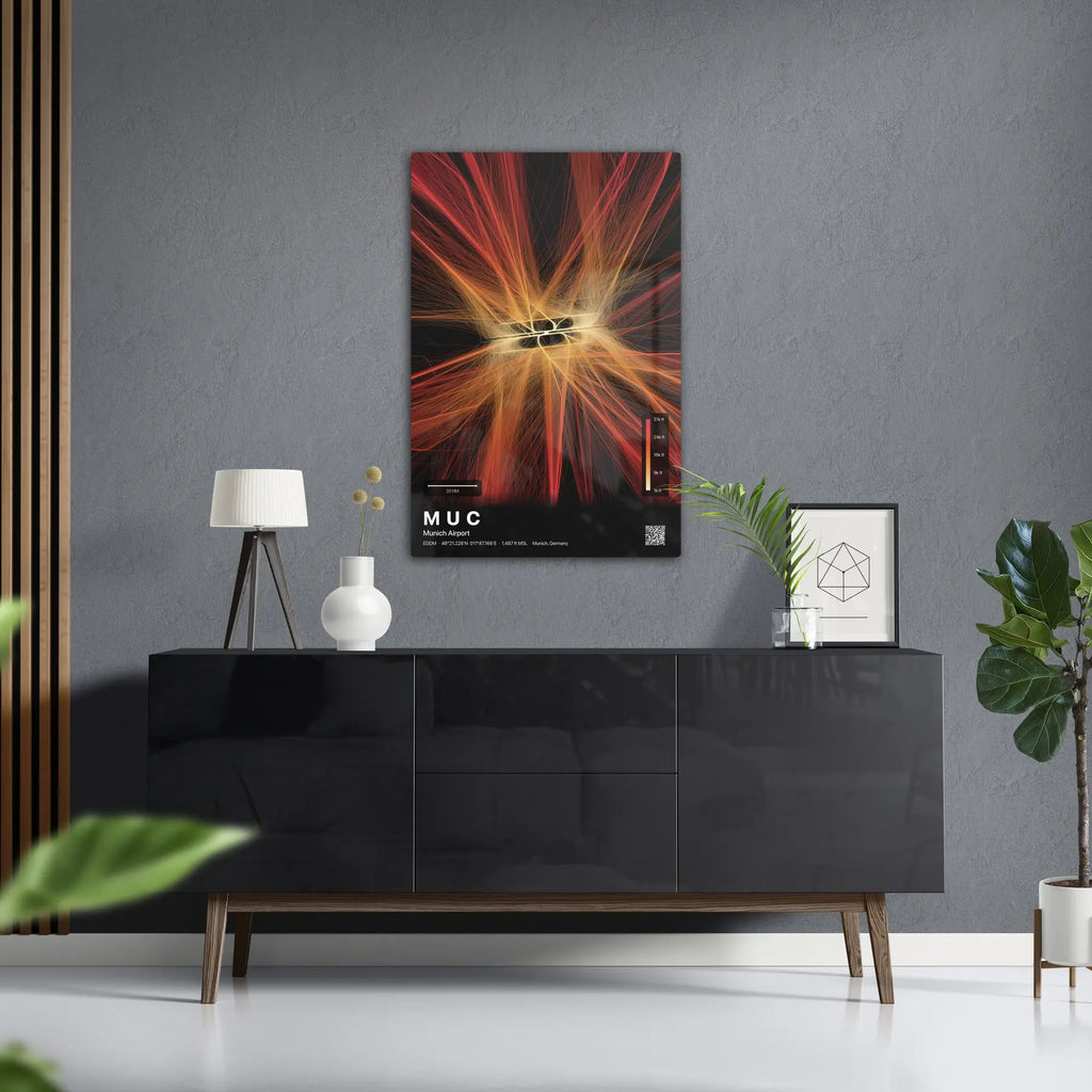MUC flight path print — Inferno theme · Dark in foyer setting [hotspot:50]