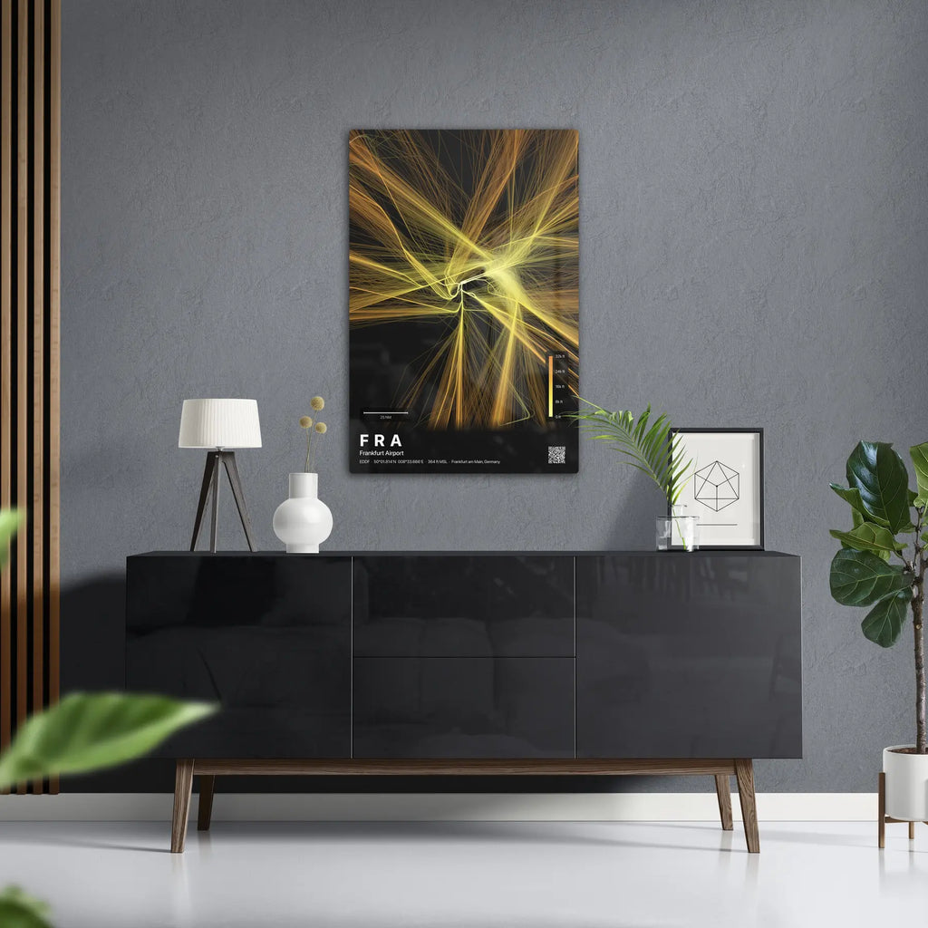 FRA flight path print — Solana theme · Dark in foyer setting [hotspot:50]
