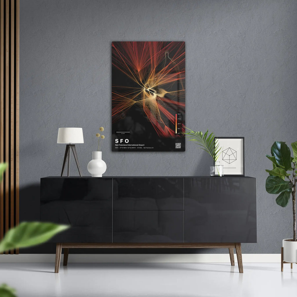 SFO flight path print — Inferno theme · Dark in foyer setting [hotspot:50]