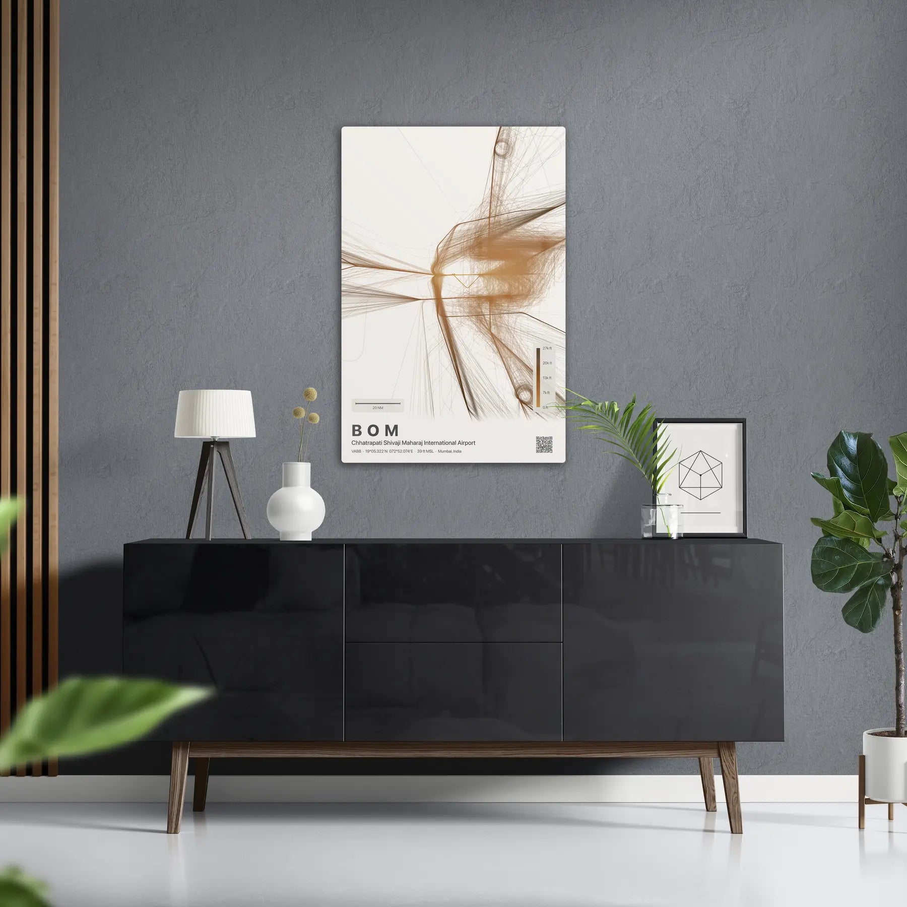 BOM flight path print — Solana theme · Light in foyer setting [hotspot:50]