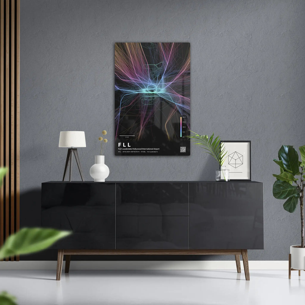 FLL flight path print — Aurora theme · Dark in foyer setting [hotspot:50]