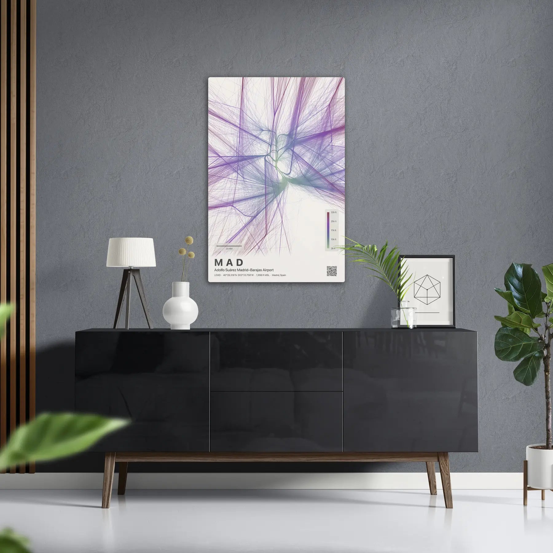 MAD flight path print — Prism theme · Light in foyer setting [hotspot:50]
