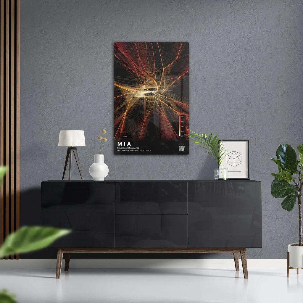 MIA flight path print — Inferno theme · Dark in foyer setting [hotspot:50]